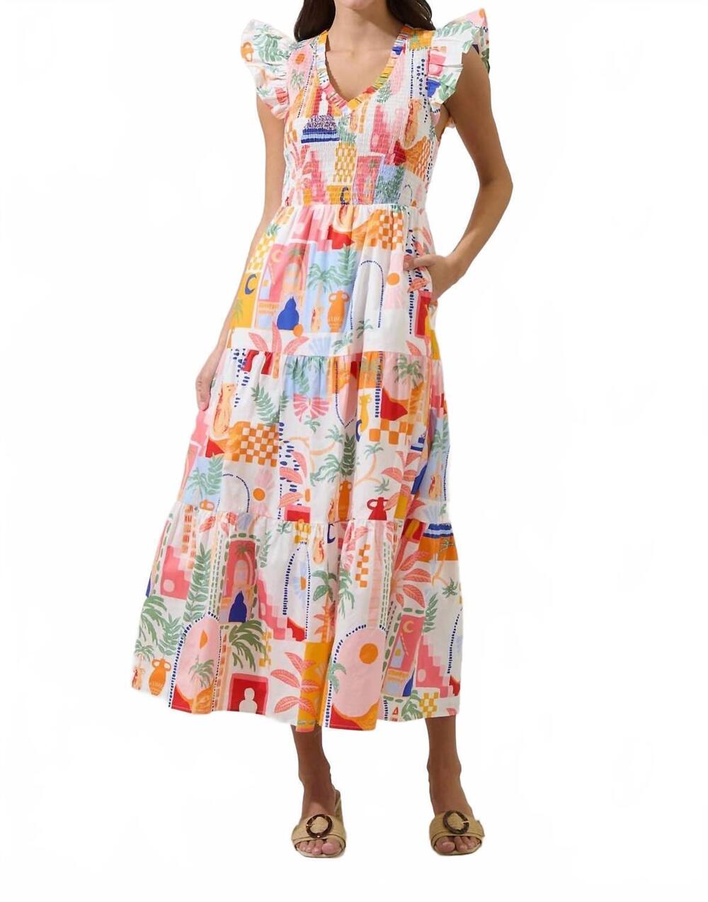 NEW SUGARLIPS petrolia town midi dress in orange pink white